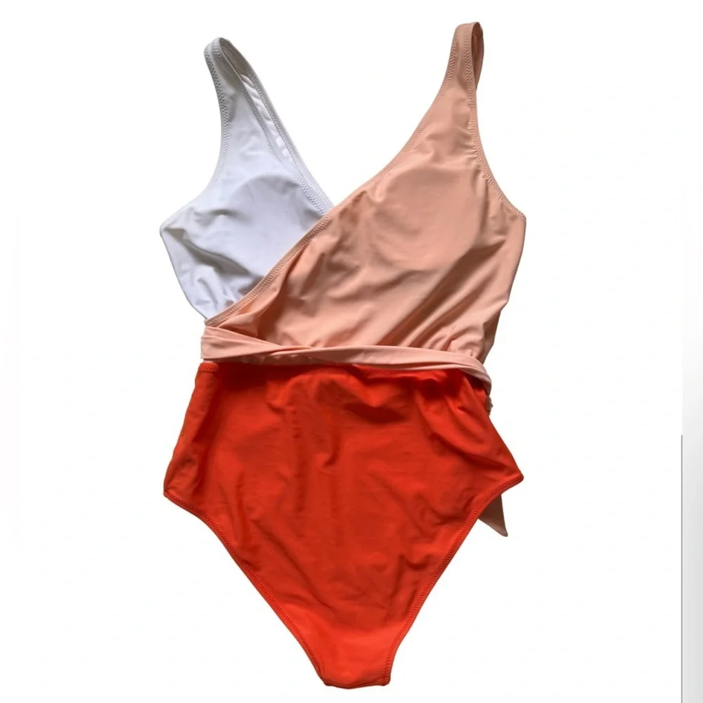 CUPSHE Orange And White Bowknot One piece Swimsuit | Size M